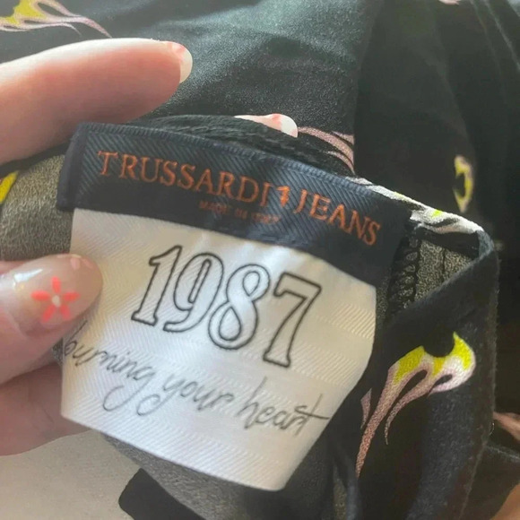 TRUSSARDI JEANS “1987” Heart-Flame Wide-Leg Jumpsuit | Sheer Cape Sleeves - Picture 10 of 14